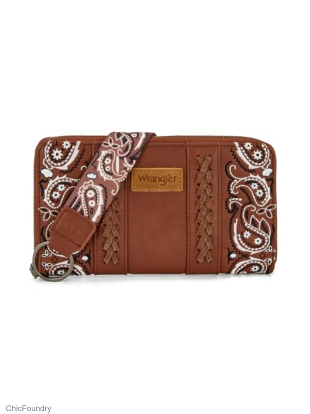 Wrangler Western Paisley Wristlet Wallet PU Leather RFID Zip Card Holder